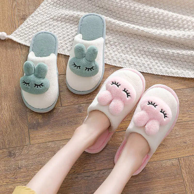 

FZNYL Cotton Shoes Women's Home Winter Lovely Warm Non slip Plush Couples' Wool Slippers Smiling Face Indoor slipper