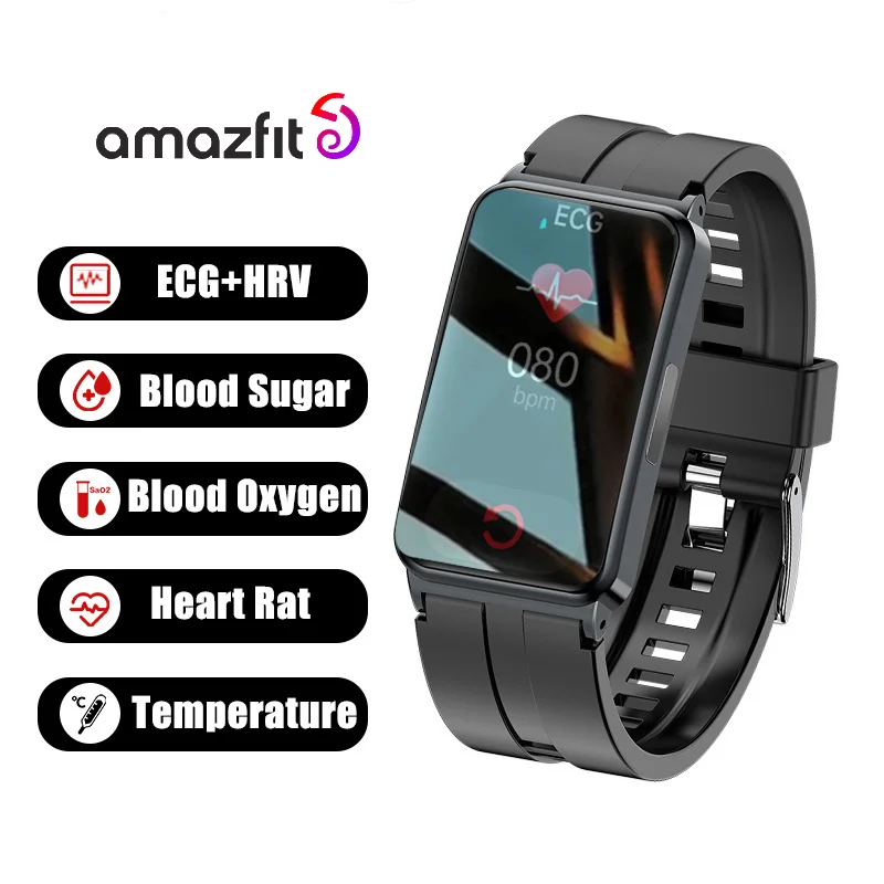 

2023 AMAZFIT Blood Glucose Sugar Monitor Smart Watch ECG Body Temperature Men Women Fitness Tracker Smart Watch EP01