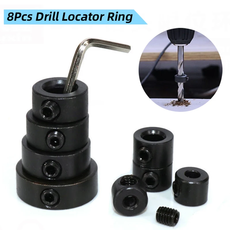 

3-16mm 8Pcs Woodworking Drill Bits Depth Stop Collars Ring Drilling Locator Spacing Limited Positioner With Hex Wrench Hand Tool