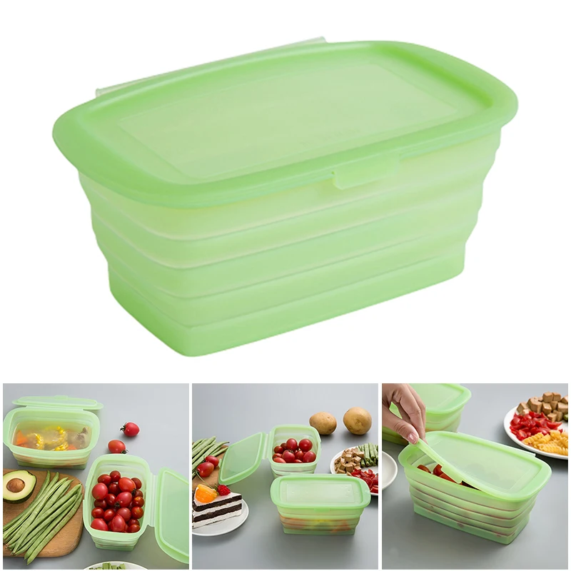 

1L Silicone Collapsible Bento Lunch Box Food Storage Containers Reusable lunch box Lids Storage Box For Kitchen Storage