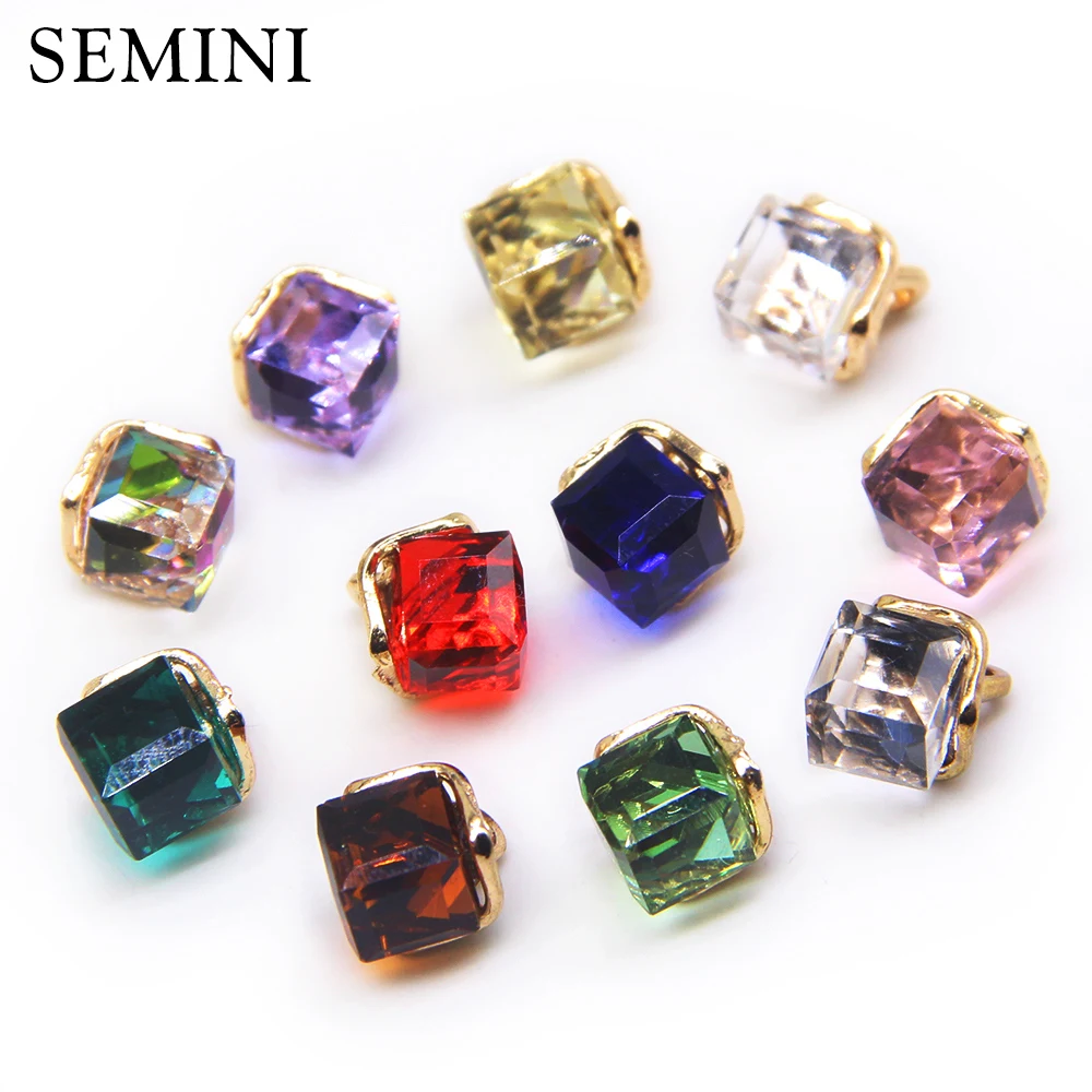 

New 6pcs Rhinestone 11mm Small Color Square Decorative Glass Sewing Buttons For Girls Shirt Sweater Garment Accessories DIY