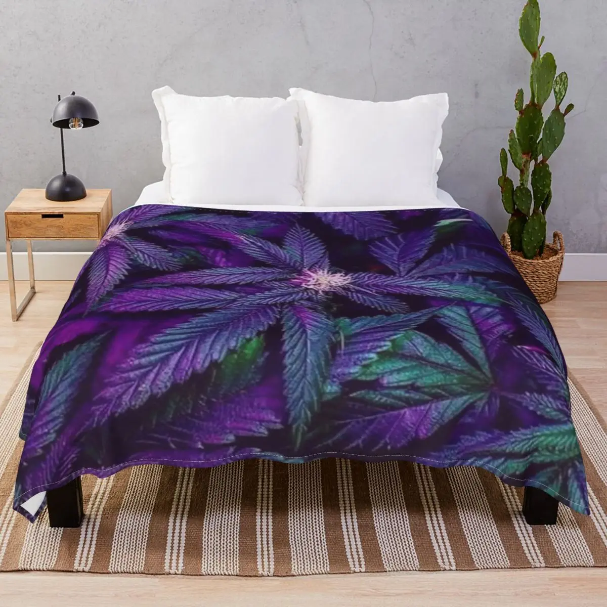 Psychedelic Purple Leaves Blankets Flannel Spring/Autumn Breathable Throw Blanket for Bedding Sofa Travel Office