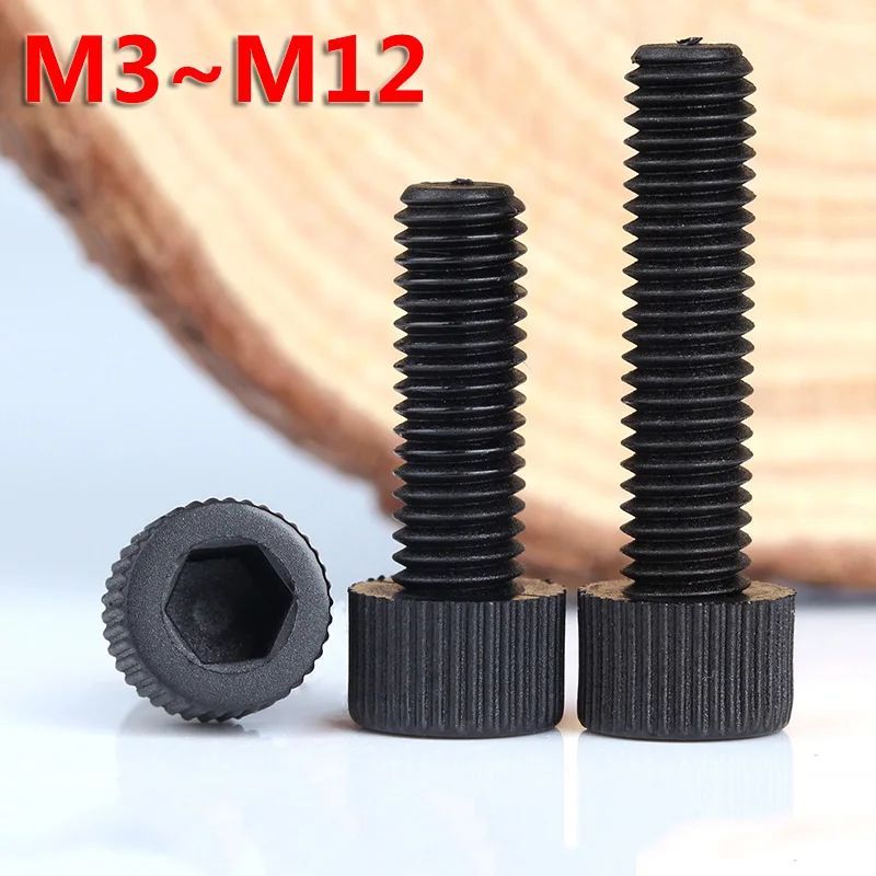 

5~20pcs M3 M4 M5 M6 M8 M10 Black Nylon Hexagon Hex Socket Head Screw Cup Head Knurled Plastic Bolt for Insulation Use