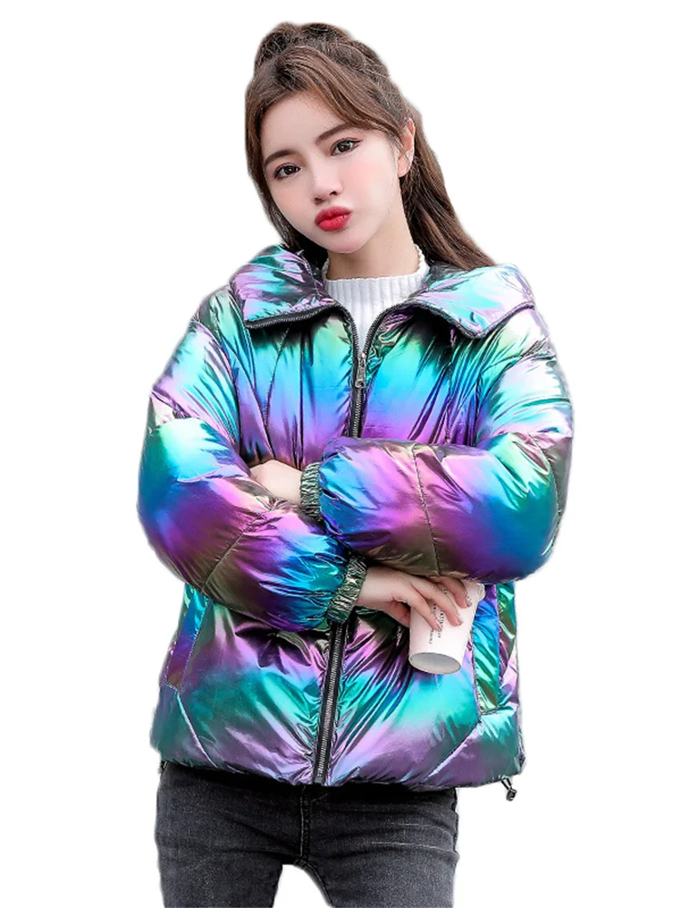 Bright Parkas Women Solid Thicken Warm Jacket Sweet 2022 Winter New Loose Hooded Down Cotton Padded Coat Female Clothing LD2459
