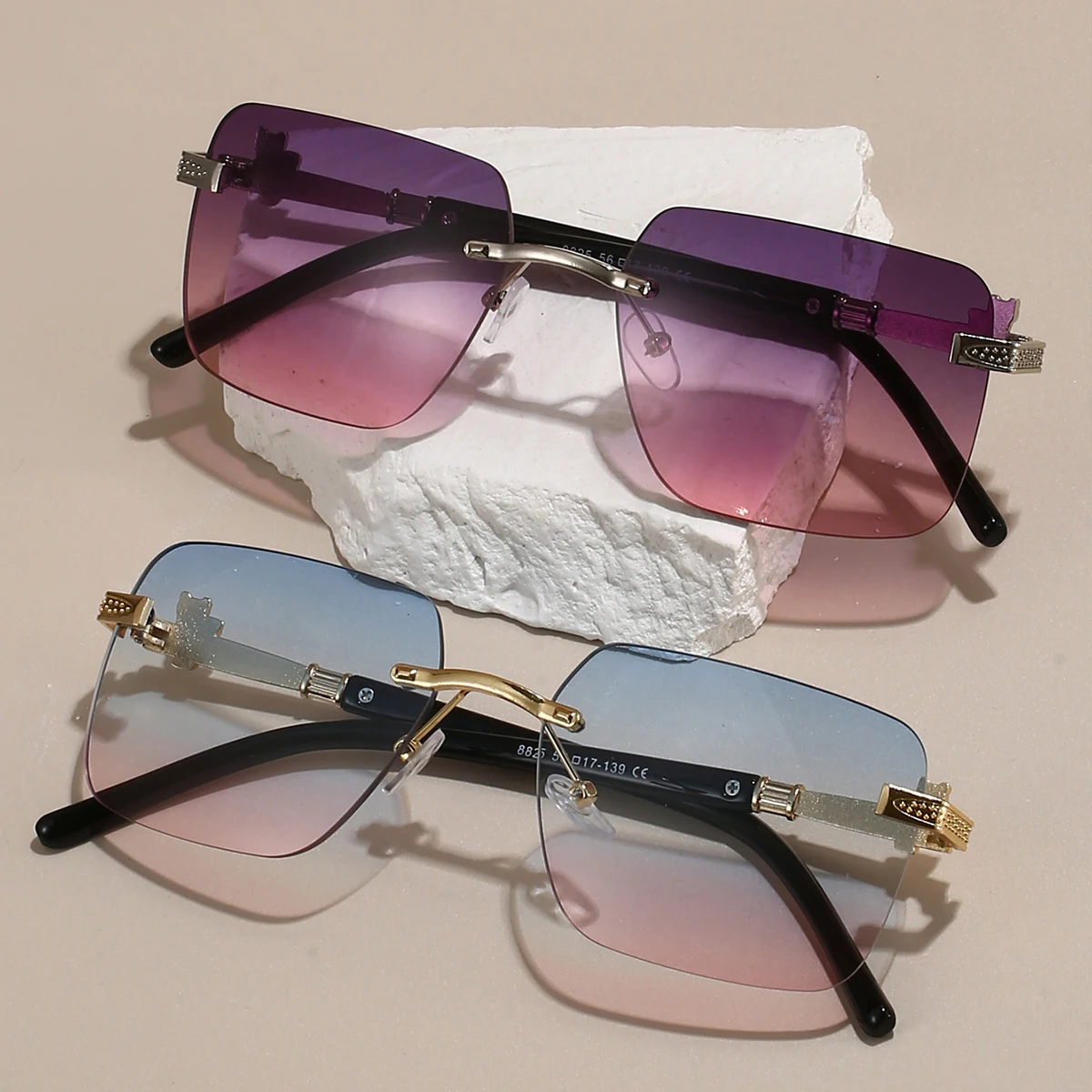 KAMMPT Женские Солнцезащитные Очки Градиентного Цвета Безрамные Винтажные