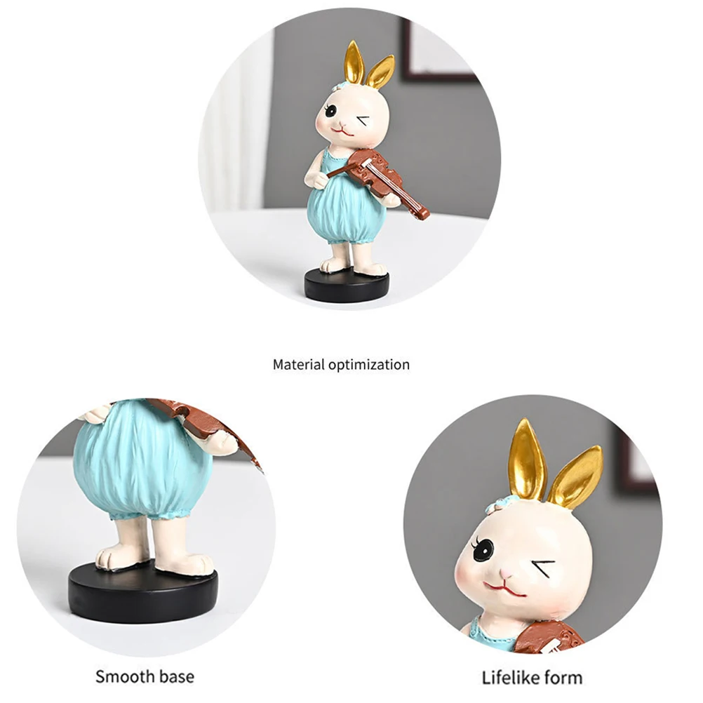 2Pcs Easter Bunny Resin Ornaments Playing Music Rabbit Sculpture Statue Figurines Creative Decoration | Дом и сад