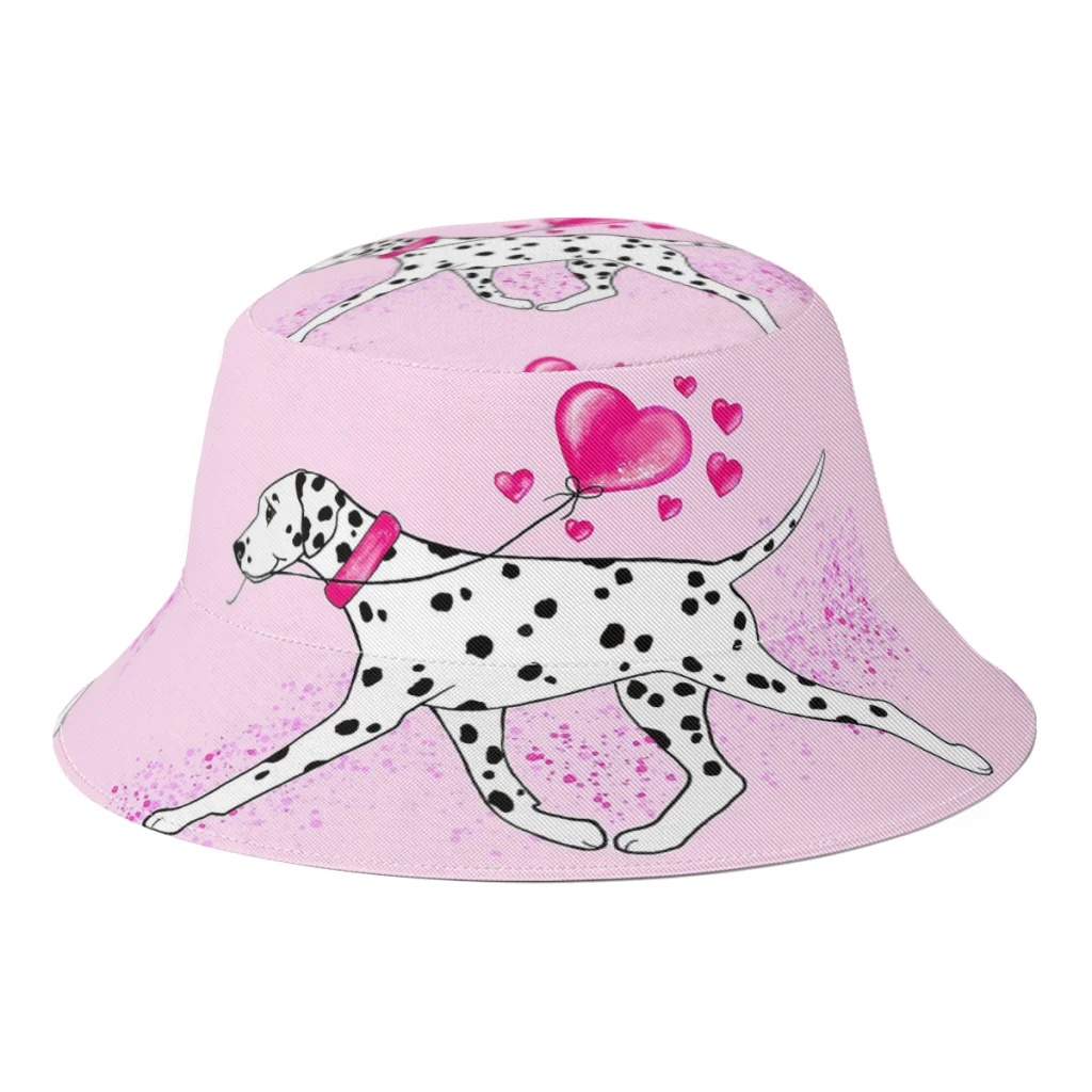New Unisex Dalmatian And Hearts Bucket Hat Women Summer Sunscreen Panama Dogs Men Streetwear Fisherman Hats Dropshipping