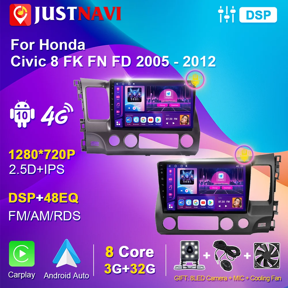 

Автомагнитола JUSTNAVI, Android 10,0, для Honda Civic 8 2005-2012