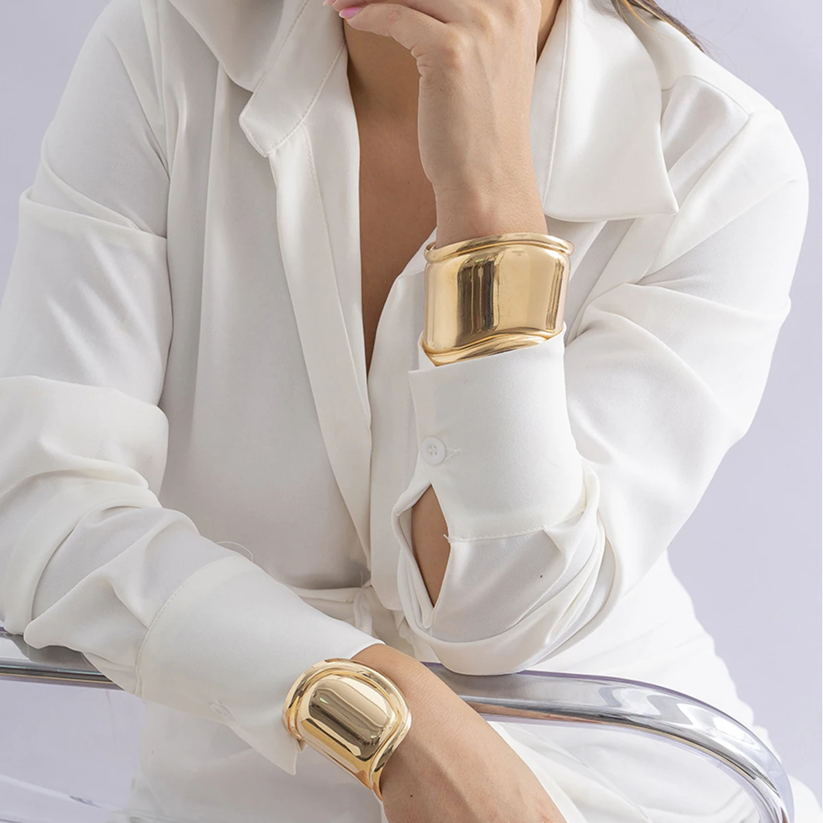 

Smooth Gold Trendy Punk Big Wide Bangles Bracelet for Women Party Jewelry