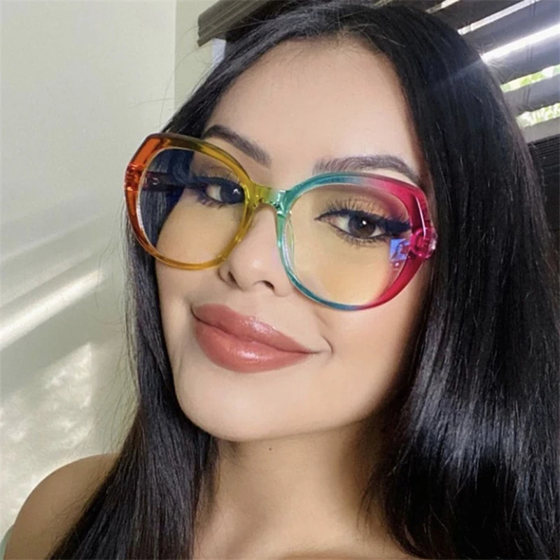 

Transparent Eyeglass 2022 Fashion Colorful Round Spectacle Rainbow Frames Women Computer Decorative Glasses For Vision Minus +1