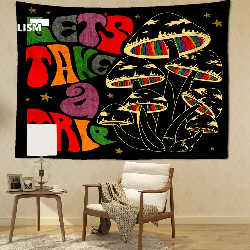 

Quotes Mushroom Tapestry Wall Decor Girls Dorm Room Wall Hanging Aesthetic Room Let's Take A Try Psychedelic Wall Decoration