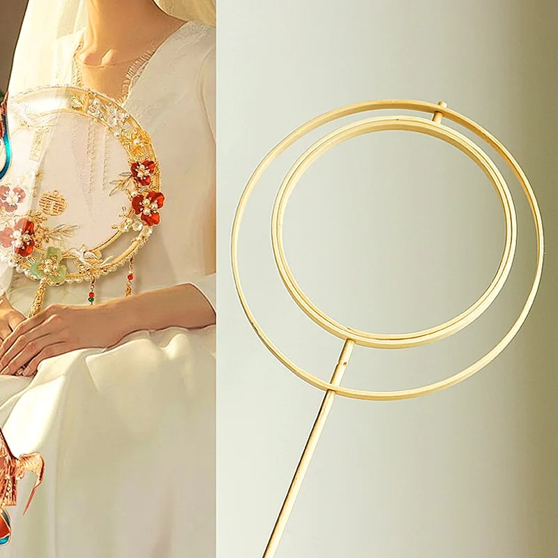 

1PC Antique Bamboo Double Circle Personalized Fan Frame Long Handle Handmade High Quality DIY Decoration Ornaments