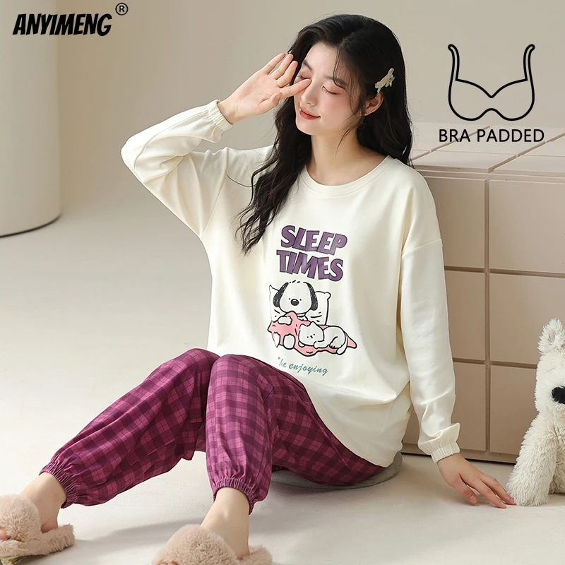 Милая пижама с принтом медведя новая осенне-зимняя женская подушечками для