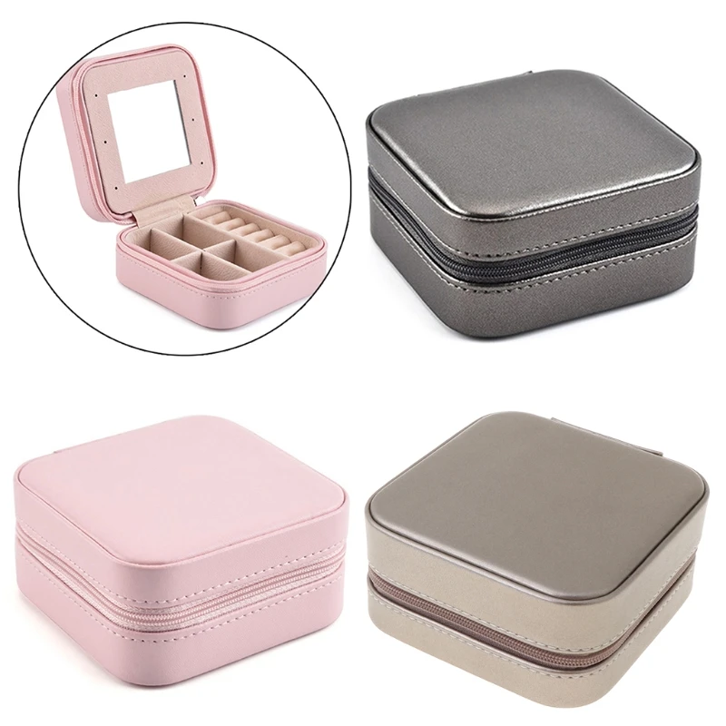 

4XBE Protable Travel Leather Jewelry Box Organizer Display Women Gifts Earrings Ring Necklace Jewellery Zipper Storage for Ca