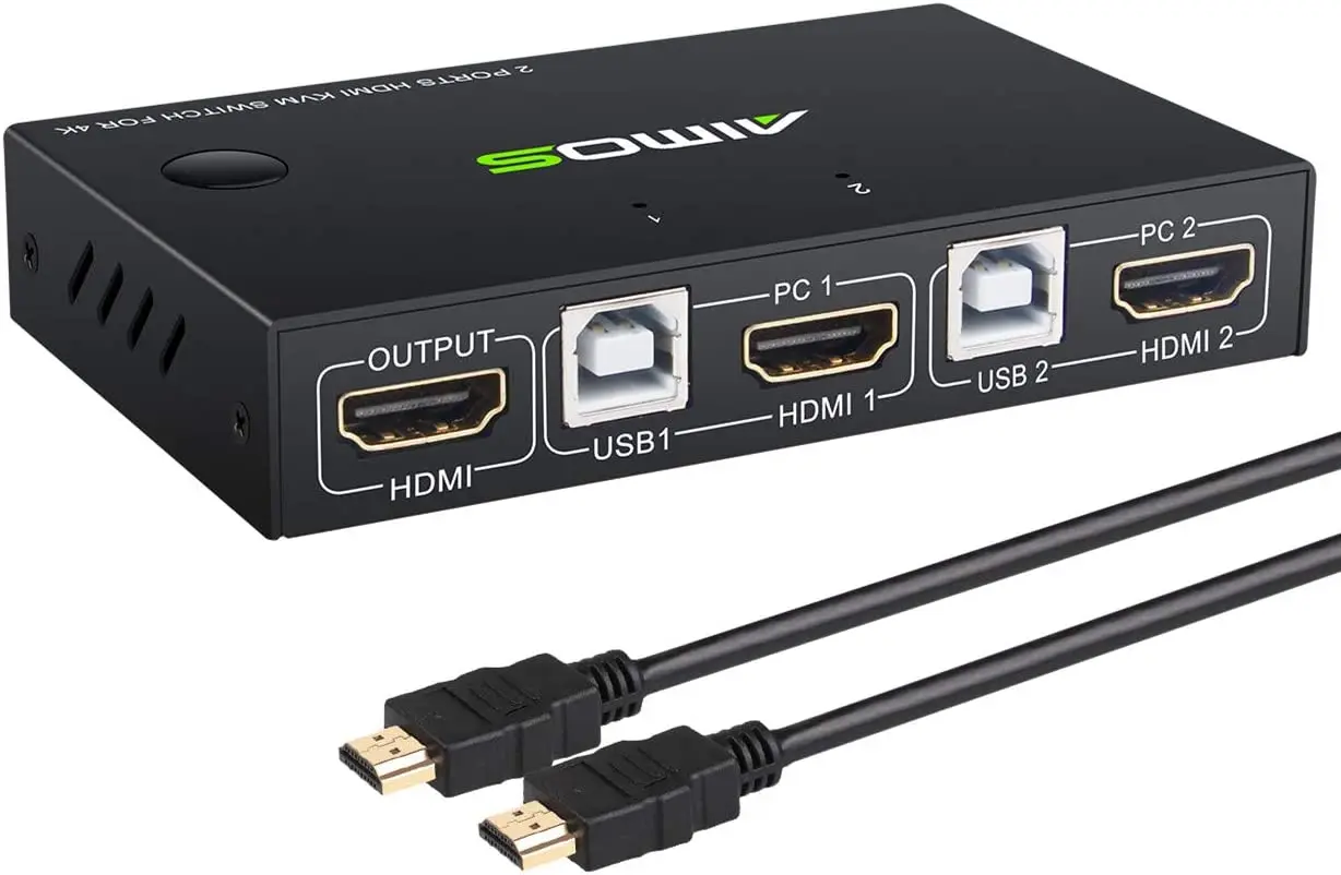 Переключатель AIMOS HDMI KVM, ПК с 2 портами USB, KVM umschalttastaur и Maus teilen, Hotkey Schalter