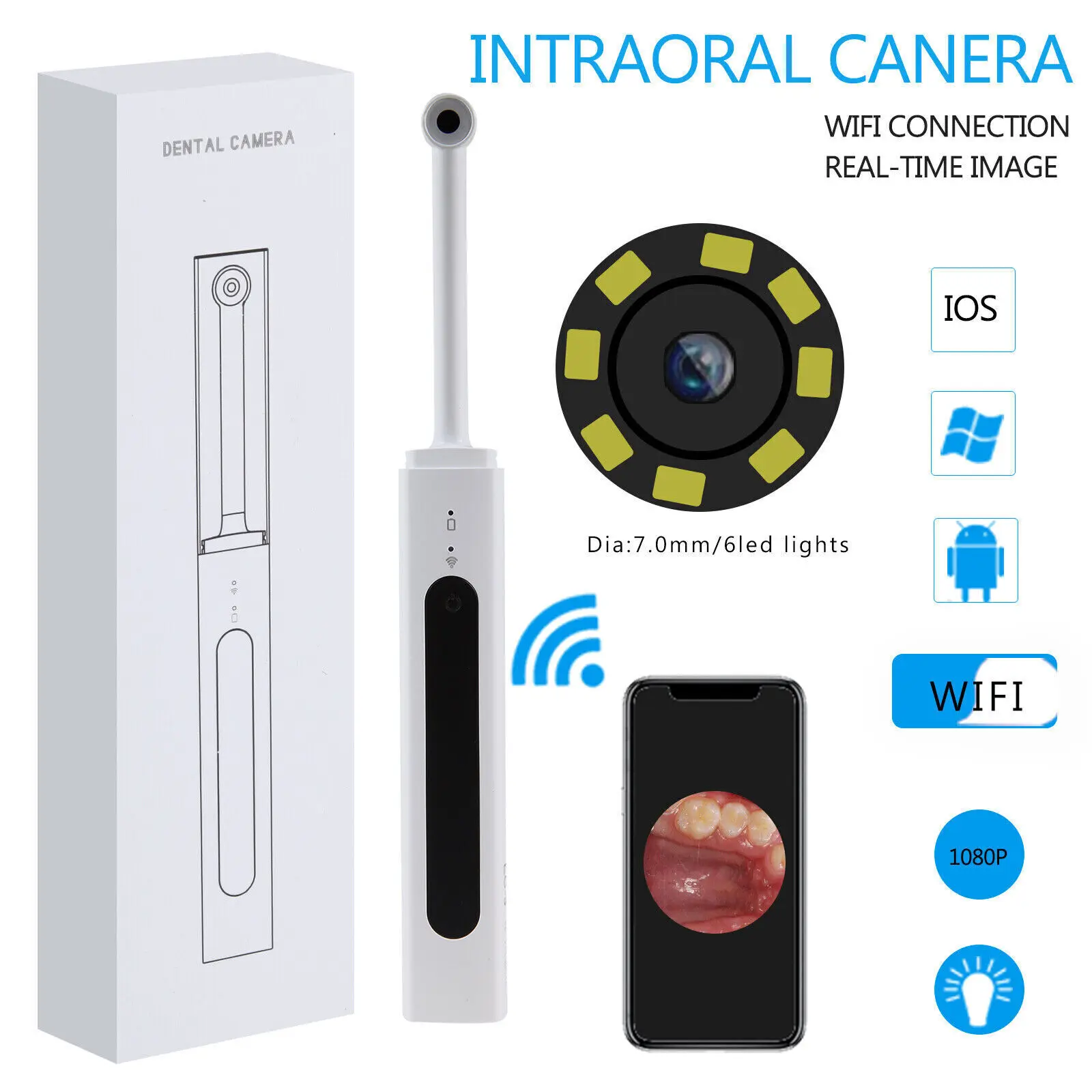 

WIFI Dental Intraoral Camera Wireless Oral Endoscope USB Digital 1080P Imaging