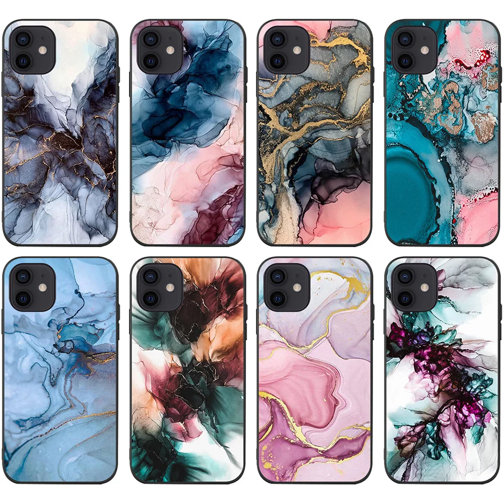 

Marble Art Fashion Phone Case for iPhone 14 11 13 12 Pro Max Mini X XR XS Max 6 6S 7 8 Plus Shockproof Silicone Cover