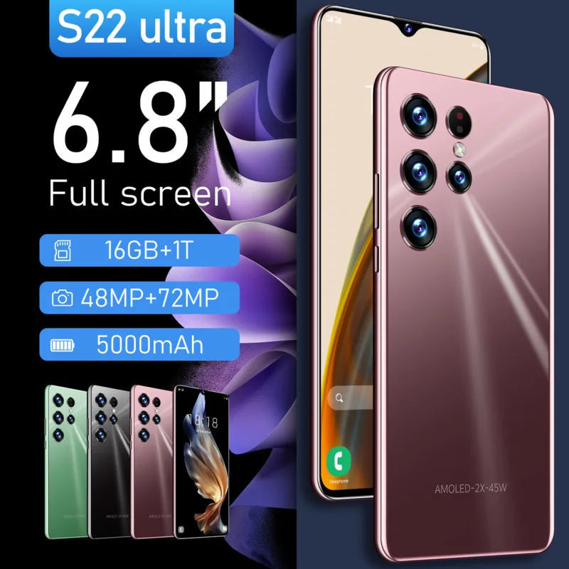 

Смартфон S22 Ultra, 6,8 дюйма, 16 + 1 ТБ, 2400*3088, 48 + 72 Мп, 5000 мА · ч