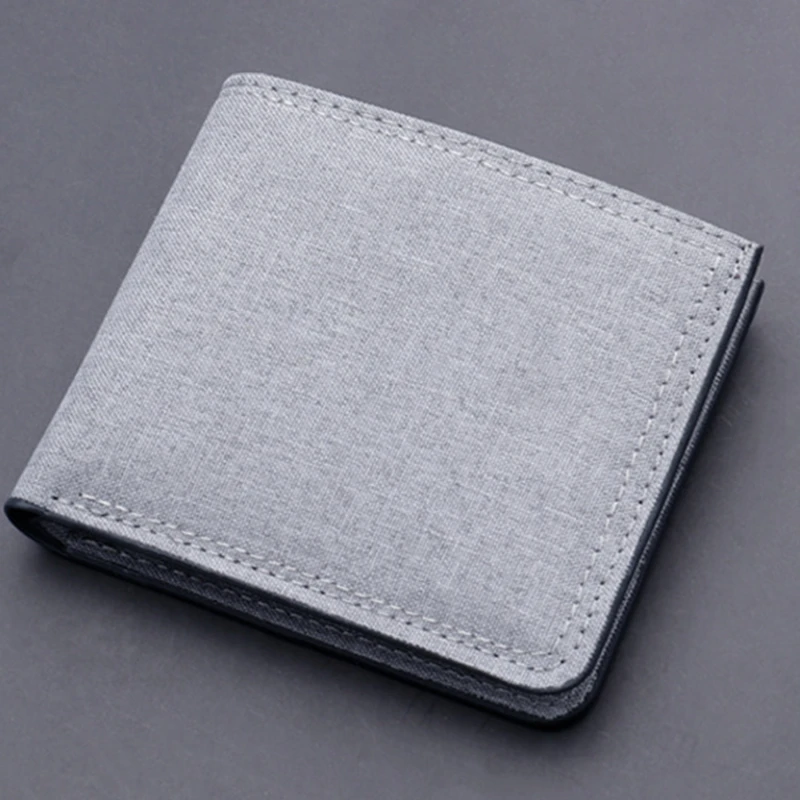 

Men's Short Horizontal Square Canvas 2 Fold Solid Color Buckle Wallet Denim New Unmarked Sewing Thread Ultra Thin Card Holder