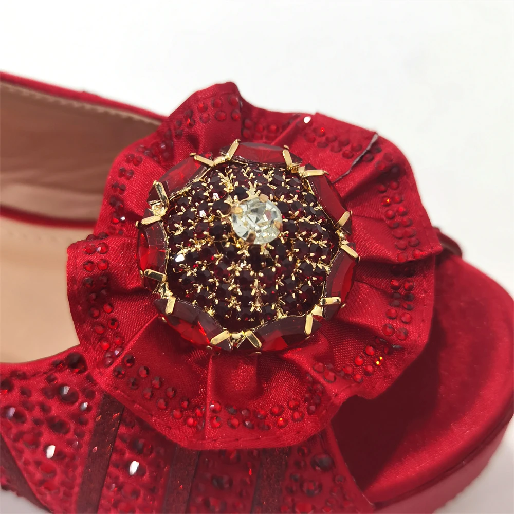 Nigeria Popular African Ladies Shoes And Bag Orange Cross Diamond Belt Decoration Exquisite Banquet Ladies Shoes And Bag