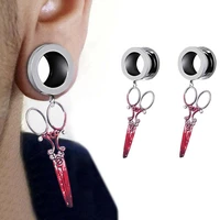 2pcs stainless steel ear tunnel and plugs bloody scissors dangle ear gauges flesh tunnels body jewelry piercing gothic 4 25mm