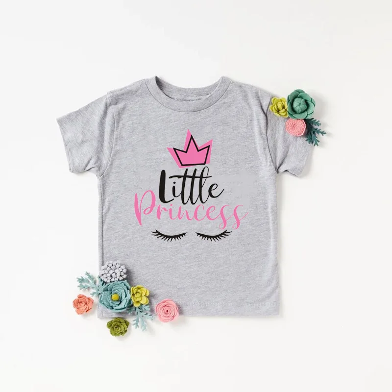 

Fashion Girls Tshirt Little Princess Print Girl Summer Clothes Cotton Kids Tshirt Round Neck Short Sleeve Children Black Tops