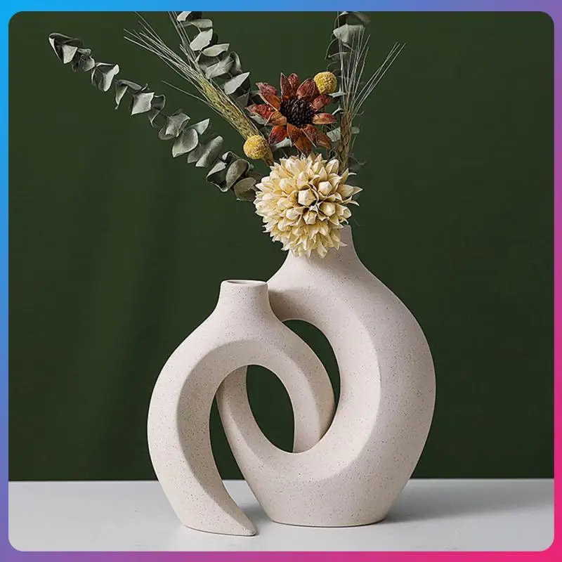 

Nordic Ceramic Interlock Vase Bridal Shower Wedding Boyfriend Girlfriend Gifts Pampas Grass Craft Living Room Home Decoration