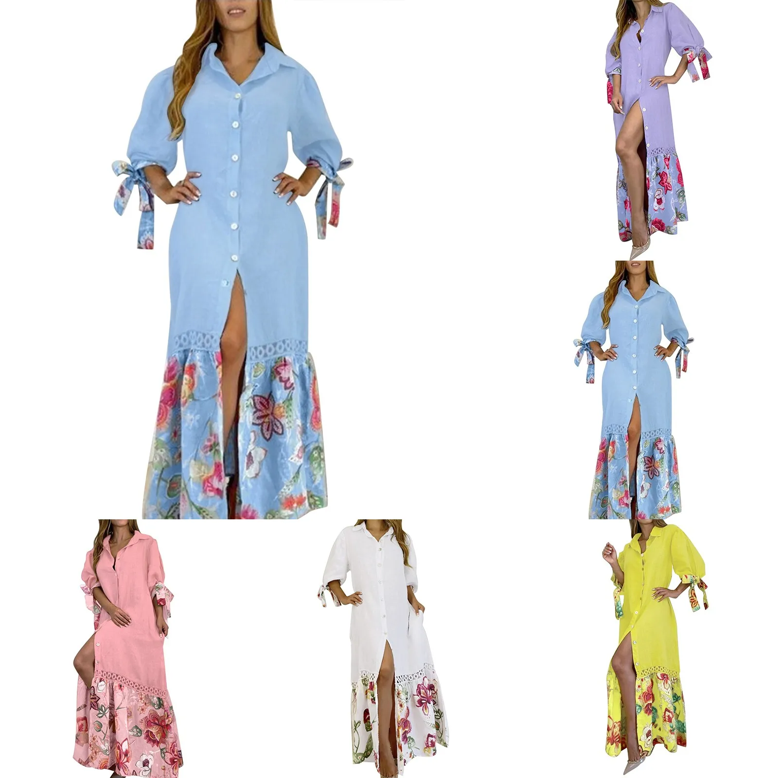 

Женское вечерние нее Платье макси с цветочным принтом, вырезом лодочкой и пуговицами