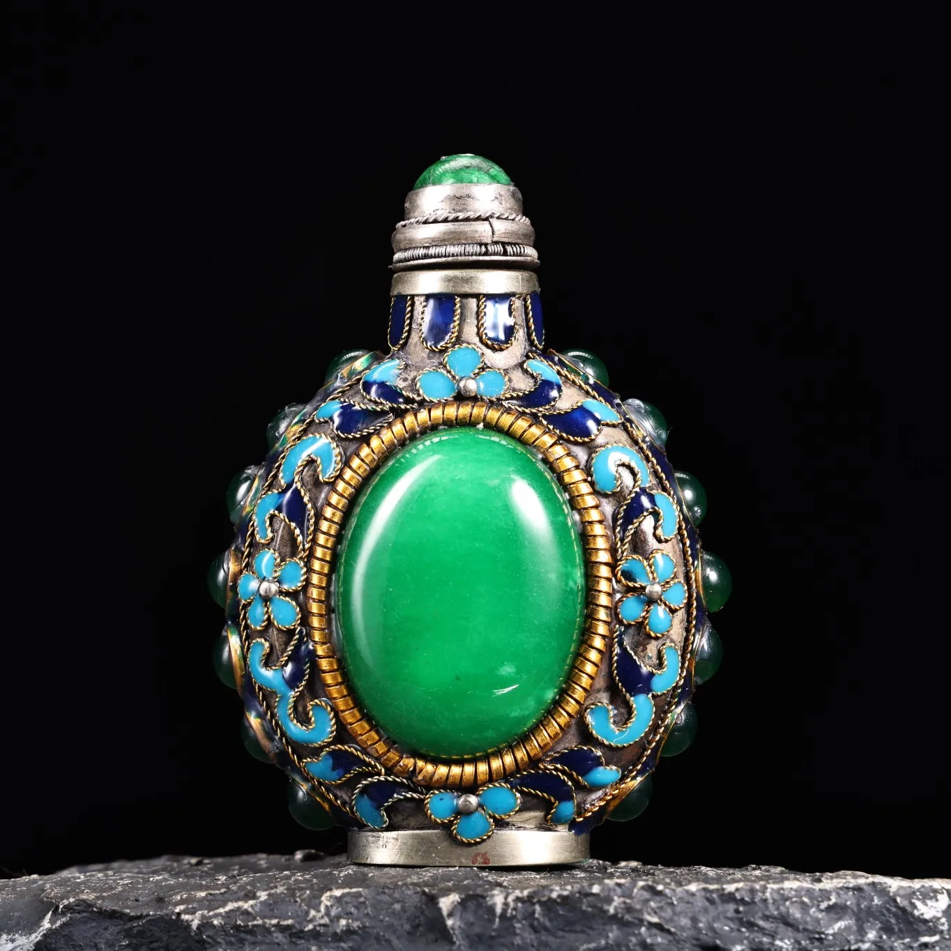 

China White Copper Cloisonne Inlay Gem Snuff Bottles Crafts Statue Home Crafts Living Room Furniture Decoration