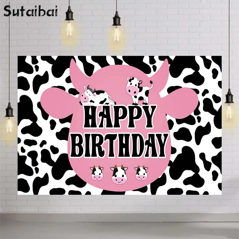 

Baby Cow Backdrop Pink Girl Birthday Party Decoration Cake Smash Photography Background Photo Studio Photographic Backdrop Booth