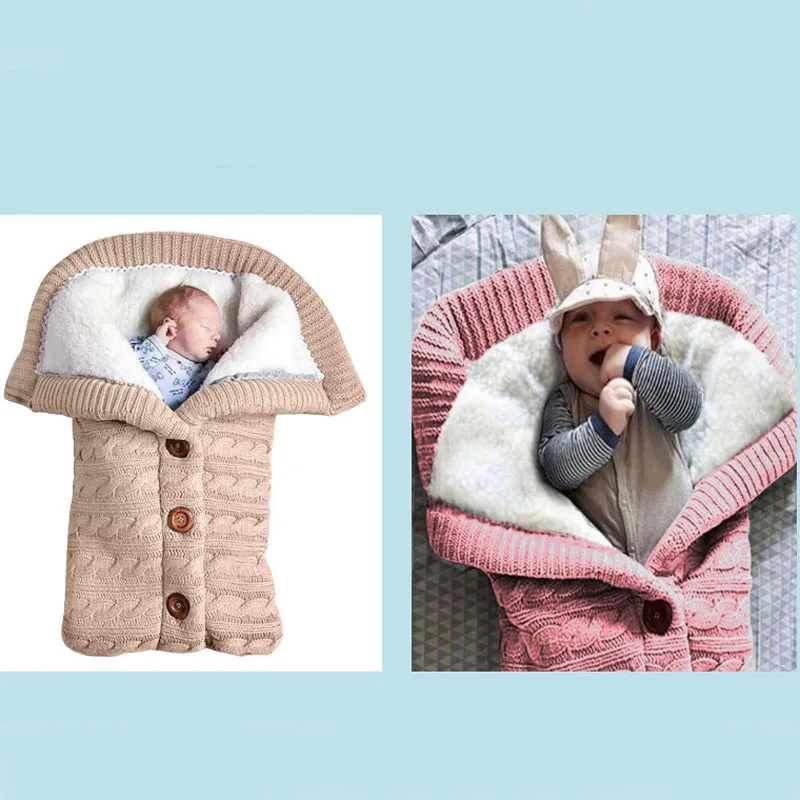 

Baby Winter Warm Sleeping Bags Infant Button Knit Swaddle Wrap Swaddling Stroller Wrap Toddler Blanket Sleeping Bags