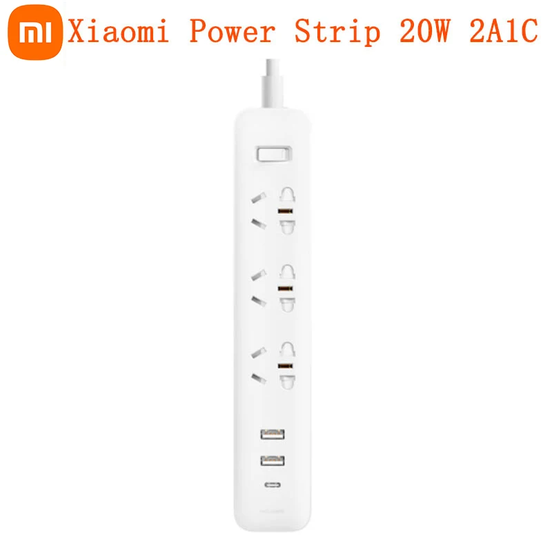 

NEW Xiaomi Mi Mijia QC3.0 20W Fast Charging Power Strip 2A1C + 3 Sockets Standard Plug Interface Extension Lead 1.8m Удлинитель