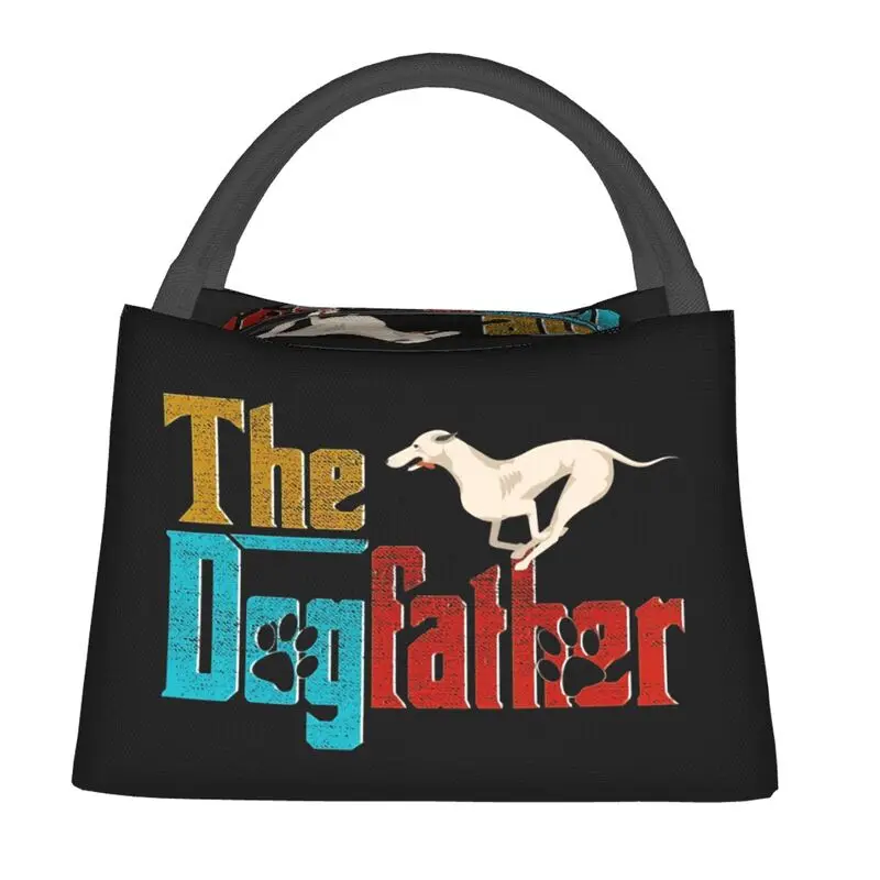 

Vintage The Dogfather Greyhound Funny Dog Owner Insulated Lunch Bags for Outdoor Picnic Resuable Thermal Cooler Bento Box Women