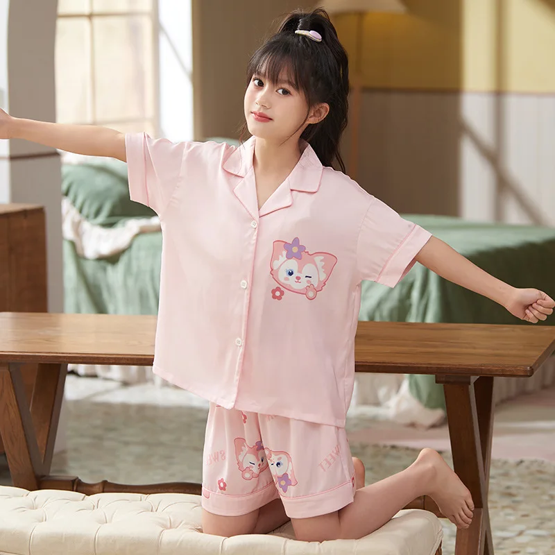 

Hello Kitty Sanrio Children Pajama Sets Short-Sleeve Cartoon My Melody Sleepwear Set Summer Anime Ice Silk Homewear Kids Clothes