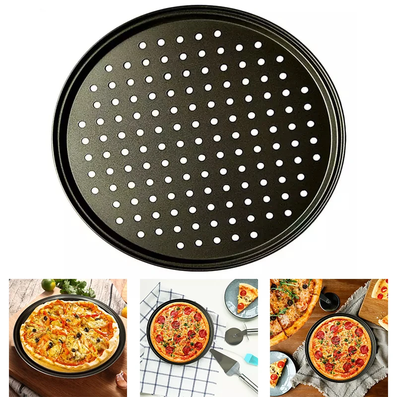 

24/26/28/32CM Baking Pan Carbon Steel Non-stick Pizza Mesh Tray Plate Round Deep Dish Pizza Pan Tray Mould Bakeware Baking Tool