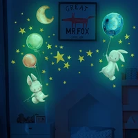 cartoon bunny balloon wall sticker glow in the dark cute rabbit stickers bedroom living room home decoration kids room wallpaper