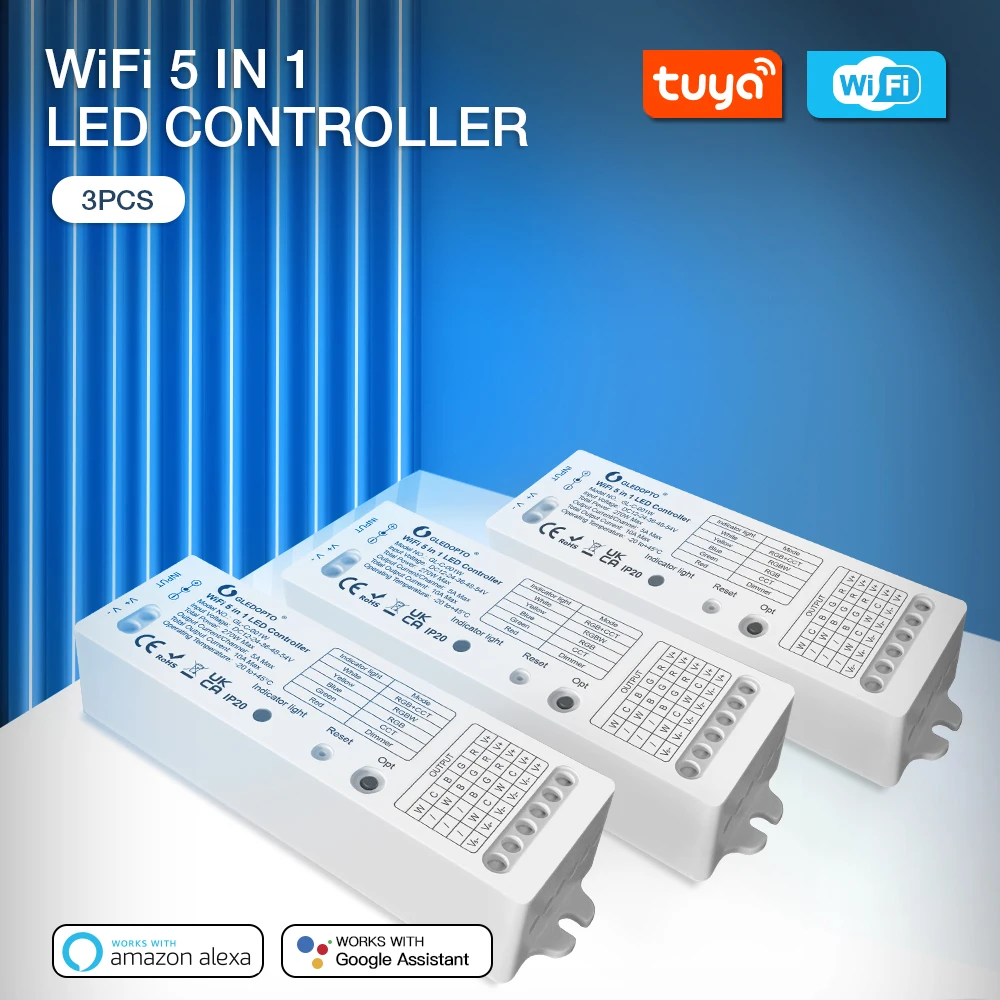

3 PCS Gledopto Smarthome WiFi 5 in 1 LED Strip Controller Work with Tuya Smart Life App/ RF Remote/ Voice Control No Hub Require