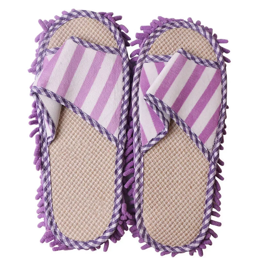 

Dusting Washable Floor Lazy Striped Cleaning Polishing Quick Foot Shoes Coral Fleece Mop Slippers Home Unisex Chenille