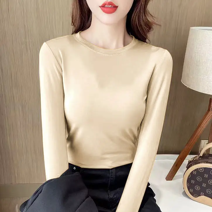 

2023 New O Neck Polyester T Shirt Woman Autumn Fashion Long Sleeve Shirt Women's T-shirt Loose Korean Style Women Shirts #4239