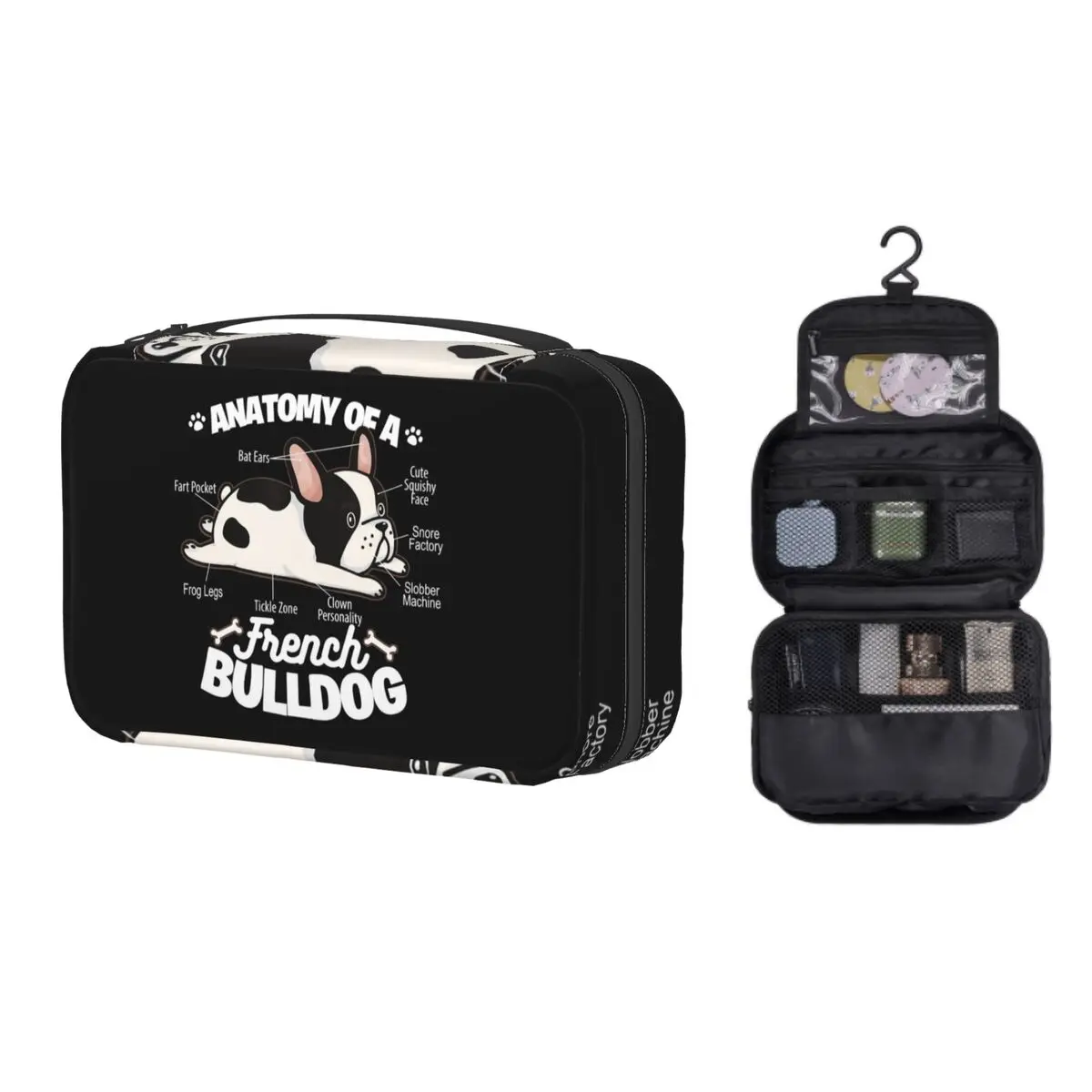 

Подвесная дорожная косметичка с рисунком французского бульдога, складная косметичка с рисунком французской собаки, органайзер для космети...