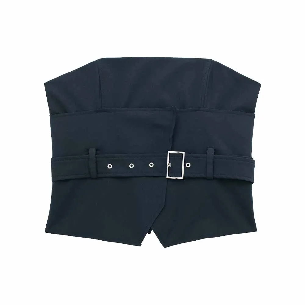 

Женский короткий корсет на молнии с ремнем, в стиле ретро