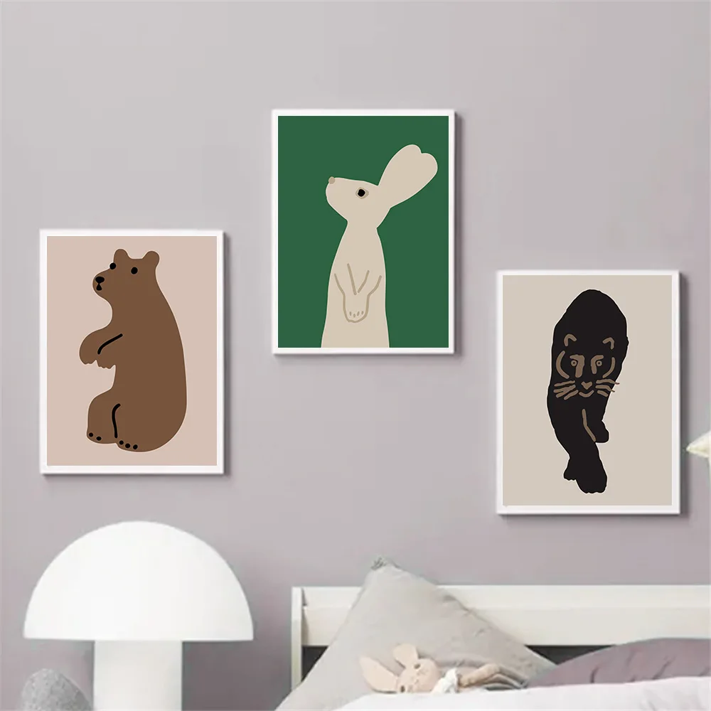 

Nordic Rabbit Raccoon Cat Hedgehog Elephant Animal Poster Abstract Wall Art Canvas Painting Nursery Print Baby Kids Room Decor