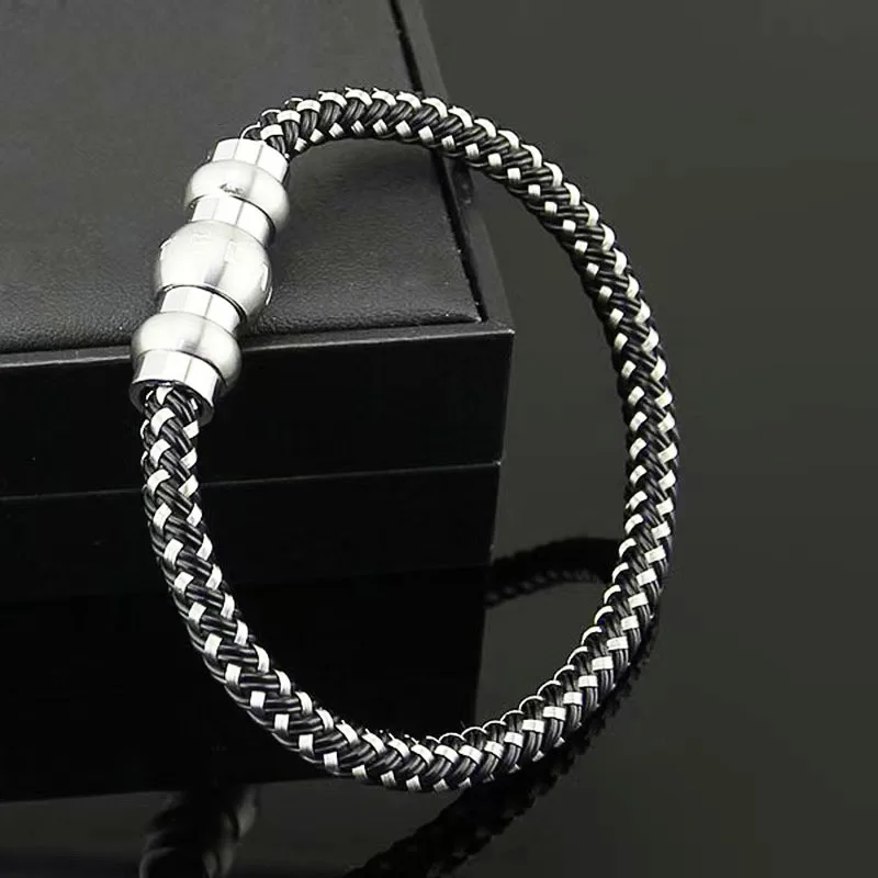 JW74 MB Leather Rope Bracelet With Stamp For Men Three Color Without Box