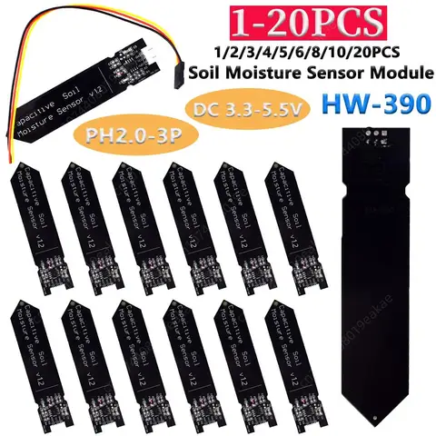 Магнитный емкостный модуль датчика влажности почвы, 3,3-5,5 В постоянного тока, устойчивый к коррозии, широкий провод напряжения, аналоговый с шнуром питания, 1-20 шт.