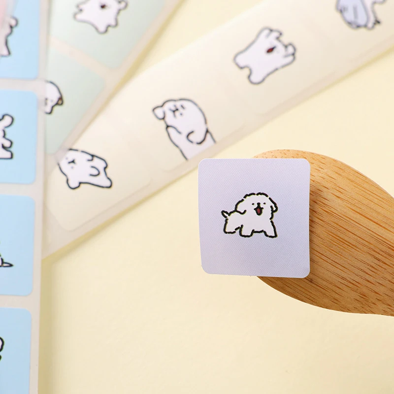 

500pcs/roll Square Line Dog Seal Sticker Teacher Rewards Students DIY Hand Tent Sticker Holiday Birthday Party Gift Label Decor