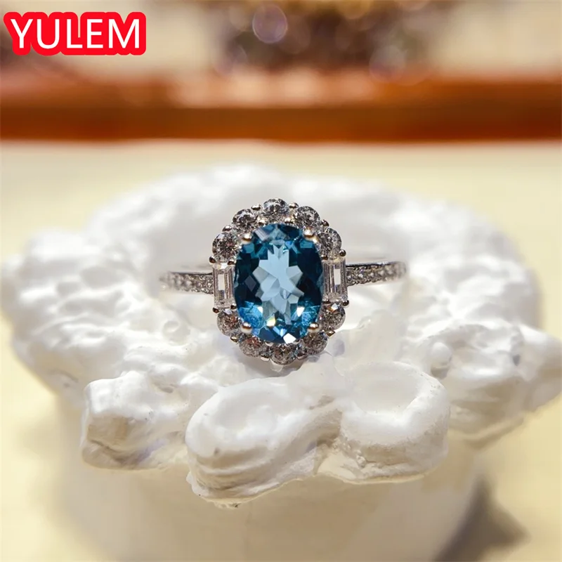 Фото Натуральный топаз YULEM 6x8 мм, лондонский синий, с серебром 925 пробы, для изысканных ювелирных украшений, подарок для женщин №2