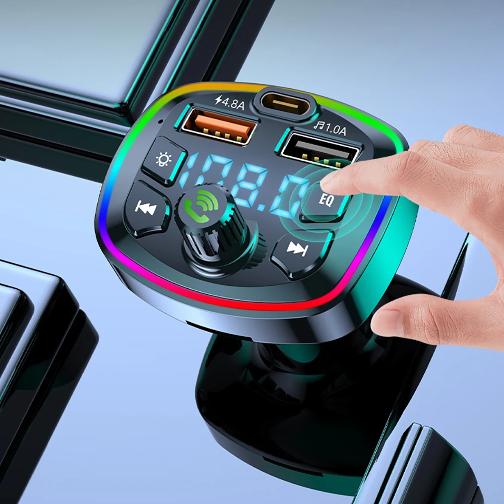

Автомобильный Bluetooth 5,0 FM-передатчик PD 18 Вт Type-C Dual USB 4,8A Быстрое зарядное устройство Красочный окружающий свет Прикуриватель MP3-плеер