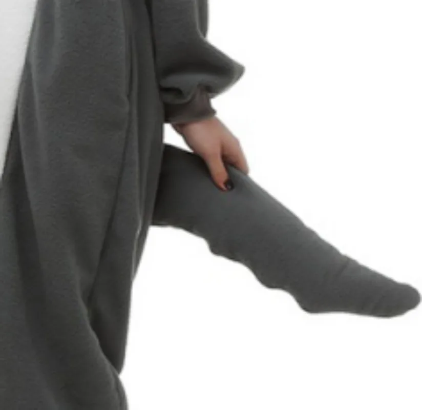 Young Women Winter One-Piece Grey Animal Cartoon Pajamas With Big Tusks And A Tail Polyester Warm Comfortable Sleepwear Cosplay