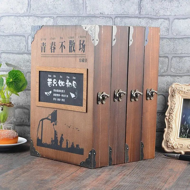 

Season Of Graduation Vintage Wooden Box Student Record Creative Aesthetics Loose Leaf Memorial Book Student Party Message Book A