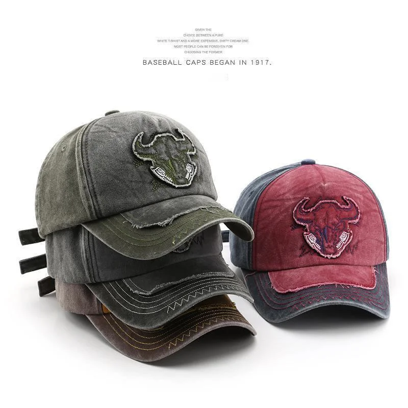 

New 100%Cotton Baseball Cap for Men and Women Retro Hip Hop Snapback Hat Fasion Bull Head Patch Hats Dad Hat Unisex Gorras